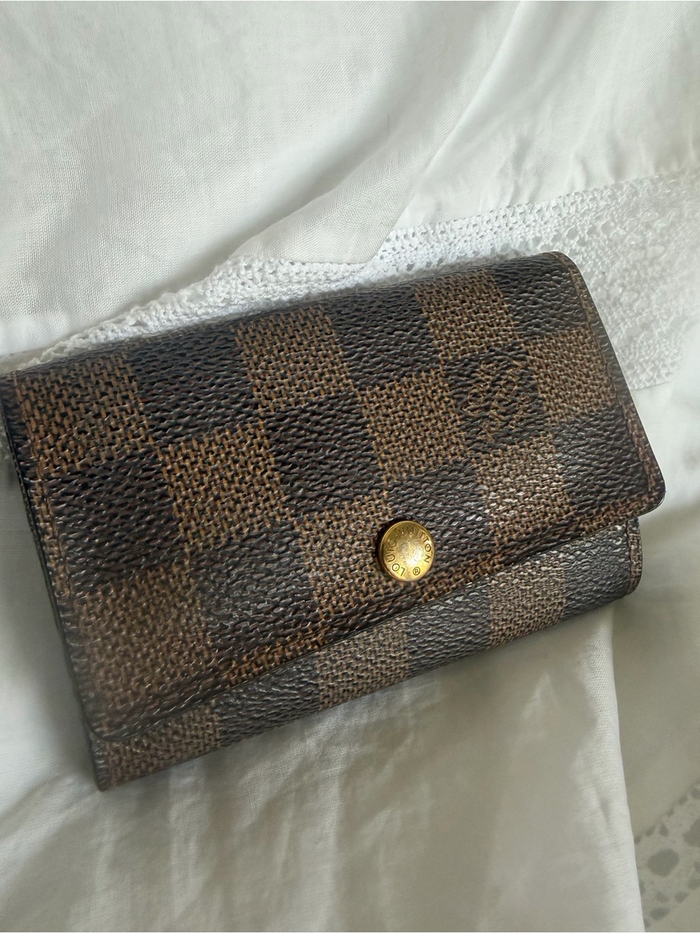 Louis Vuitton Brown Damier Canvas Compact Wallet key holder with Gold-Tone Snap